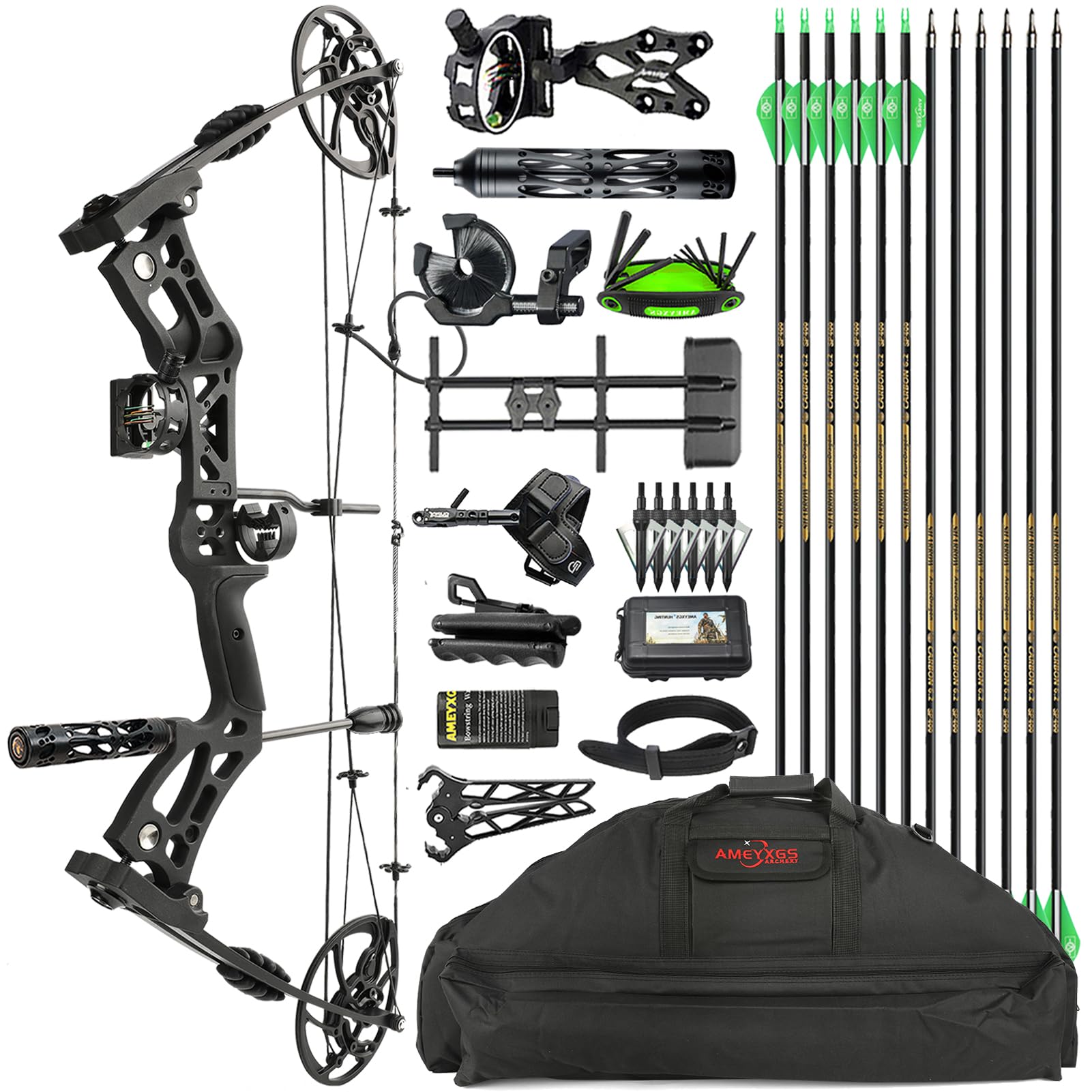 surwolf Archery Hunting Compound Bow Kit RTH 30-70 LBS Draw Length 23.5"-31" IBO 325FPS Target Shooting Bow with Accessories for Bowfishing Archery Hunting (Black Kit PRO)