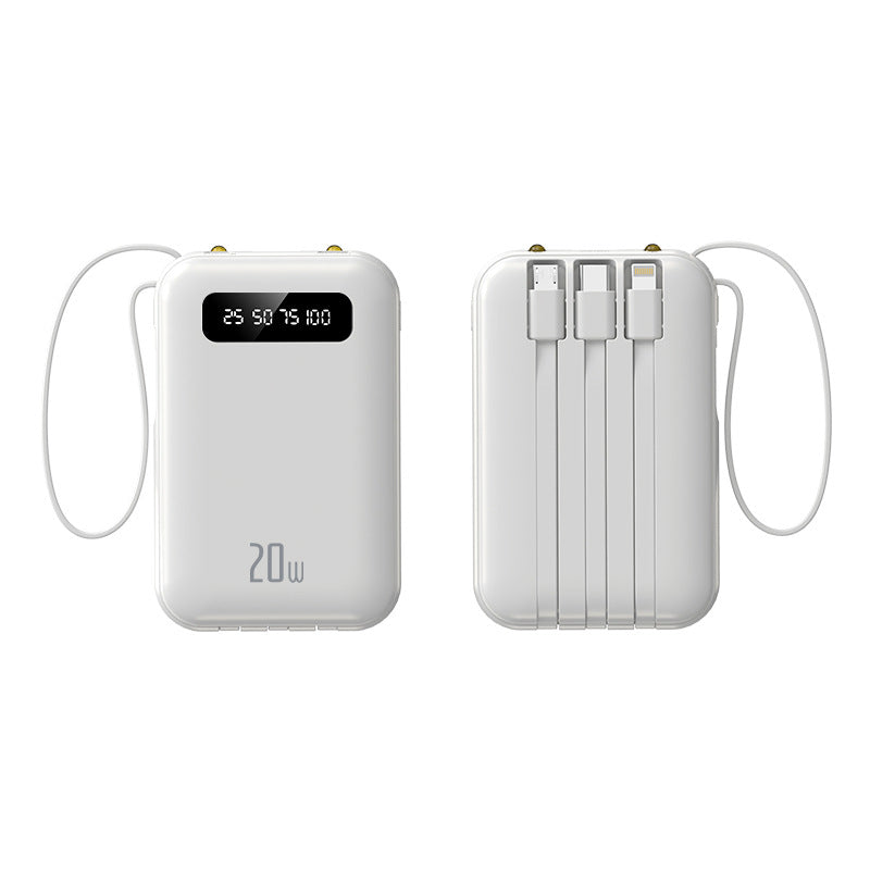 Mini 20000mAh Power Bank with Built-in Cable, Cute Design