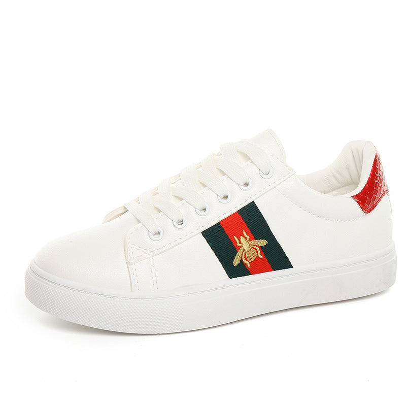 2020 Trendy Women's Casual Bee Flat White Sneakers