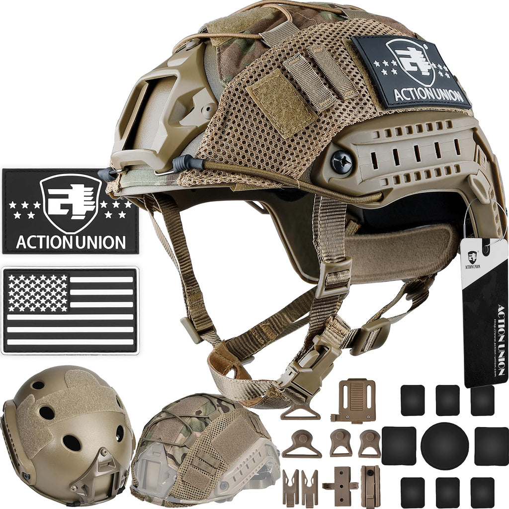 ACTIONUNION Airsoft Helmet Basic Set PJ Type Tactical Paintball Helmet (Large Tan)