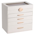 EURIELK Lockable Jewelry Box with Glass Lid 5-Layer Jewelry Organizer with Key 4 Drawers for Sunglasses Earrings Necklaces Big Storage Modern Style White and Gold Color ek12-5-white