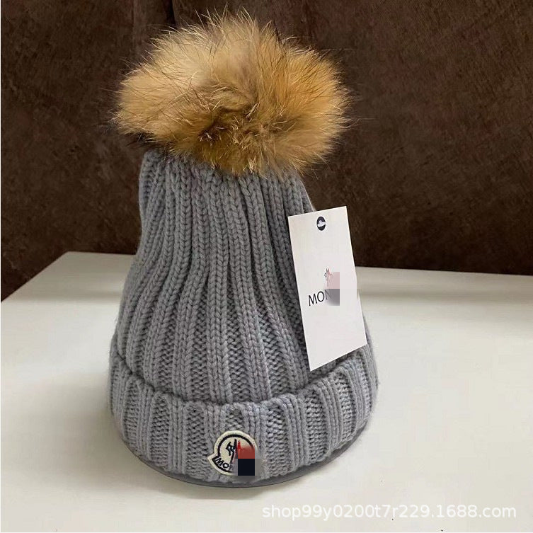 2023 New European Knit Beanie with Real Fur Pom-Pom