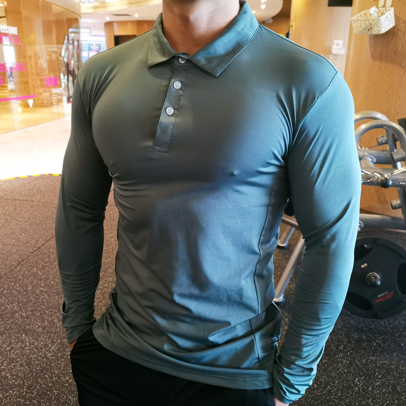 Men's Athletic Long Sleeve Polo Shirt - Quick Dry Fitness