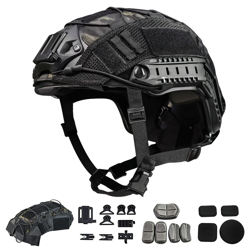 TacSnake Tactical Airsoft Paintball Fast Helmet with Helmet Cover PJ Type Tactical Multifunctional Protective NVG Mount