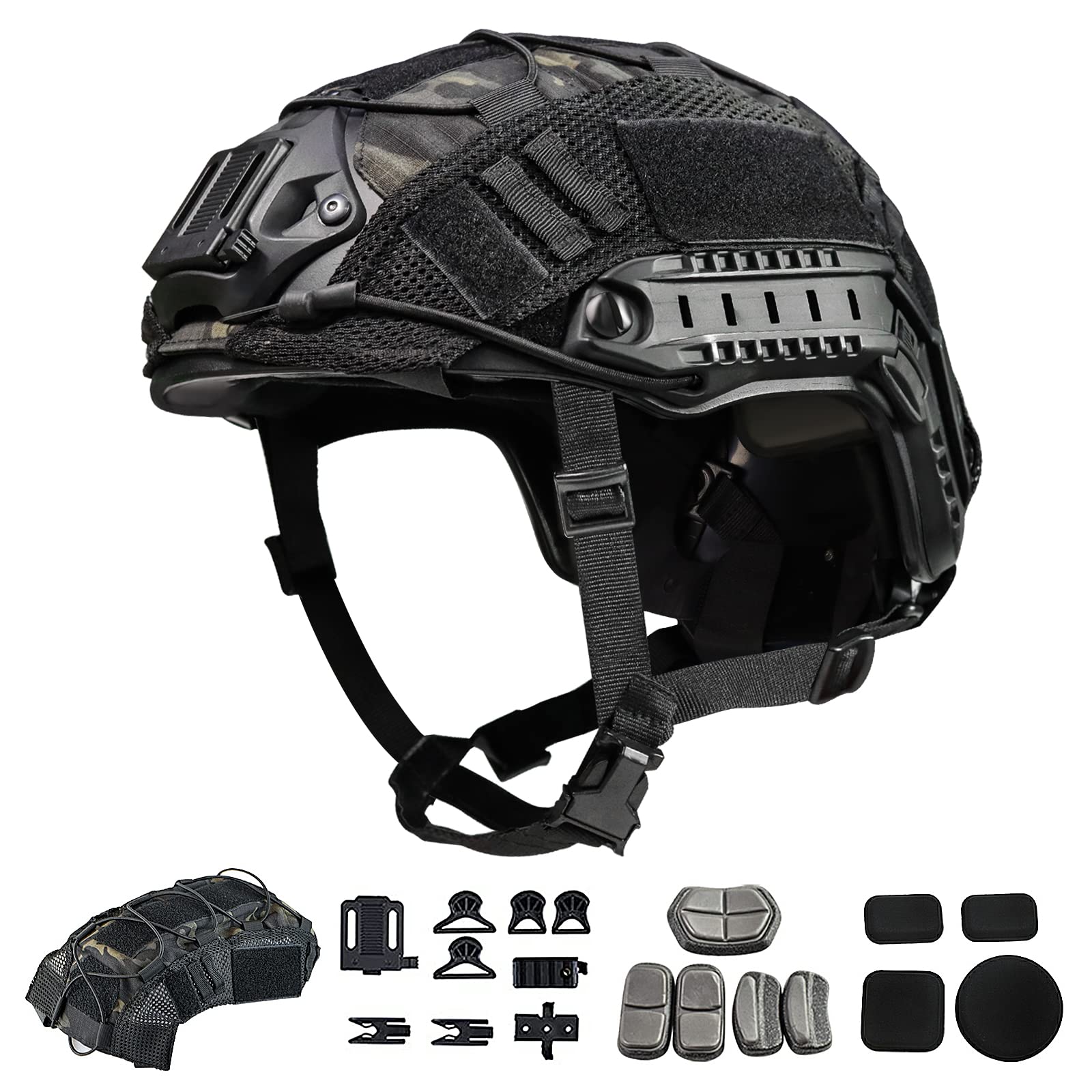 TacSnake Tactical Airsoft Paintball Fast Helmet with Helmet Cover PJ Type Tactical Multifunctional Protective NVG Mount