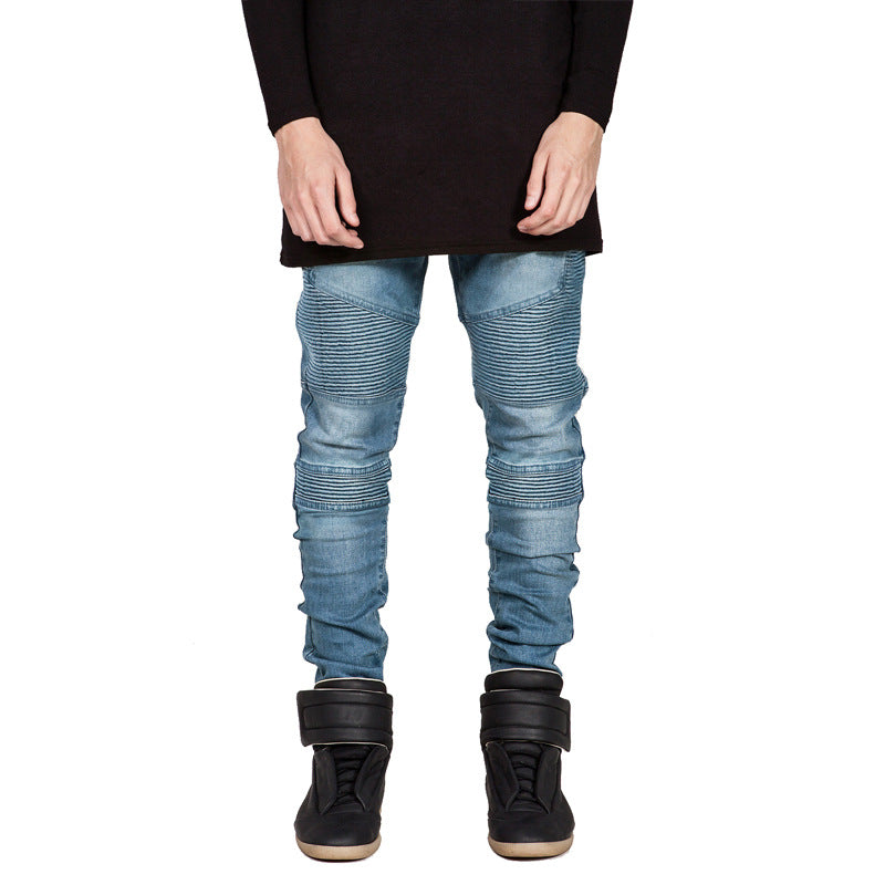 New Men's Slim Fit Ripped Denim Jeans (Motorcycle Style)