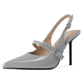 SAMMITOP Womens Slingback High Heels Pointed Toe Pumps Sexy Bow Stiletto Heel Ankle Strap Backless Patent Leather Party Office Dress Shoes 4 Inch Grey US Size 13