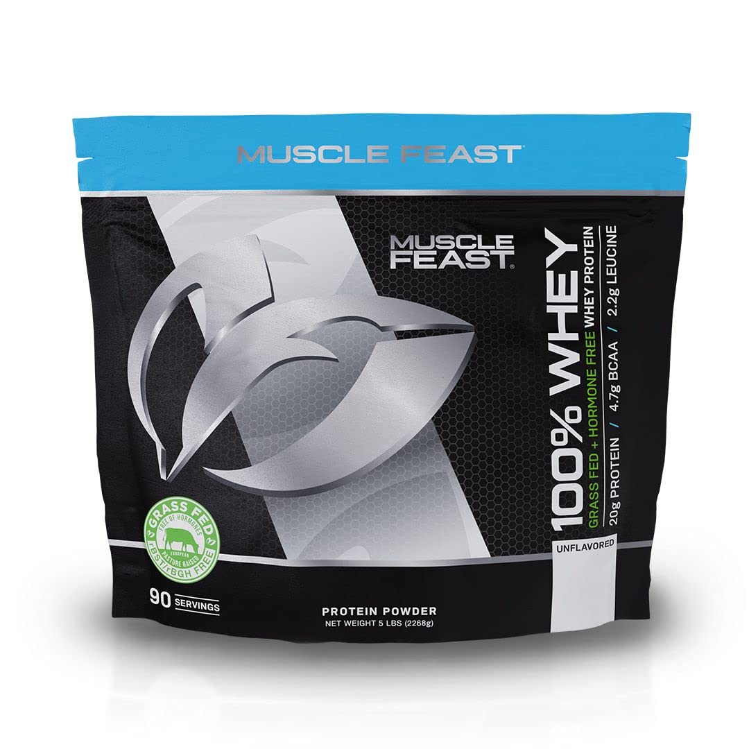 Muscle Feast 100% Grass-Fed Whey Protein Pastured Raised Hormone Free All Natural Unflavored 5lb