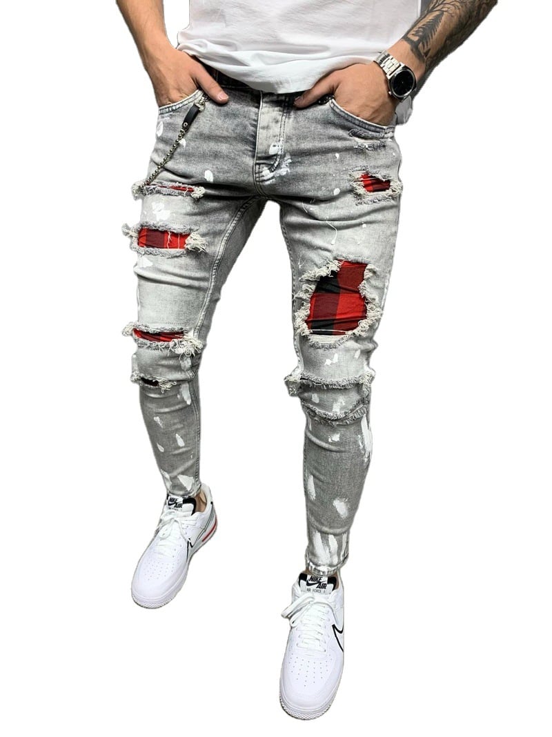 Men's Slim-fit Ripped Patch Stretch Jeans
