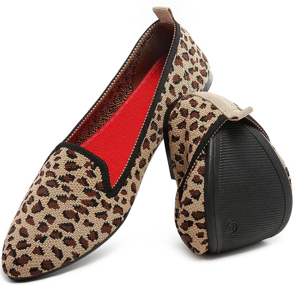 HEAWISH Women’s Flats Shoes Pointed Toe Ballet Flats Dressy Comfortable(Leopard US7)