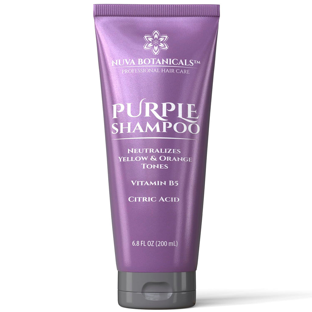 Nuva Botanicals Purple Shampoo for Blondes - Shampoo for Gray Hair for Women Removes Brassy Tones from Hair - Blonde Shampoo with Vitamin B5 - Hair Toner for Bleached Hair 6.8fl oz