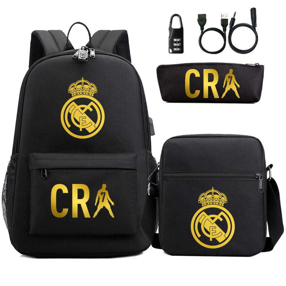 Cristiano Ronaldo Print Casual Canvas Backpack for Teens