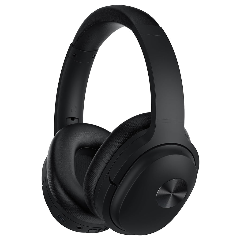 vibeadio SE7 Active Noise Cancelling Headphones Bluetooth Headphones with Microphone Wireless Headphones Over Ear Deep Bass Comfortable Protein Earpads 30 Hours Playtime for Travel/Work Black