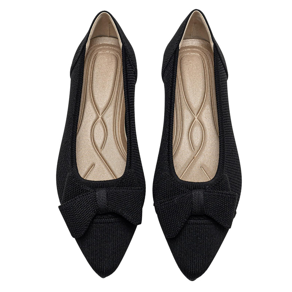 AHZEHRSE Womens Flats Shoes Comfortable Slip On Shoes Classic Dressy Pointed Toe Bow Knit Ballet Flat Black