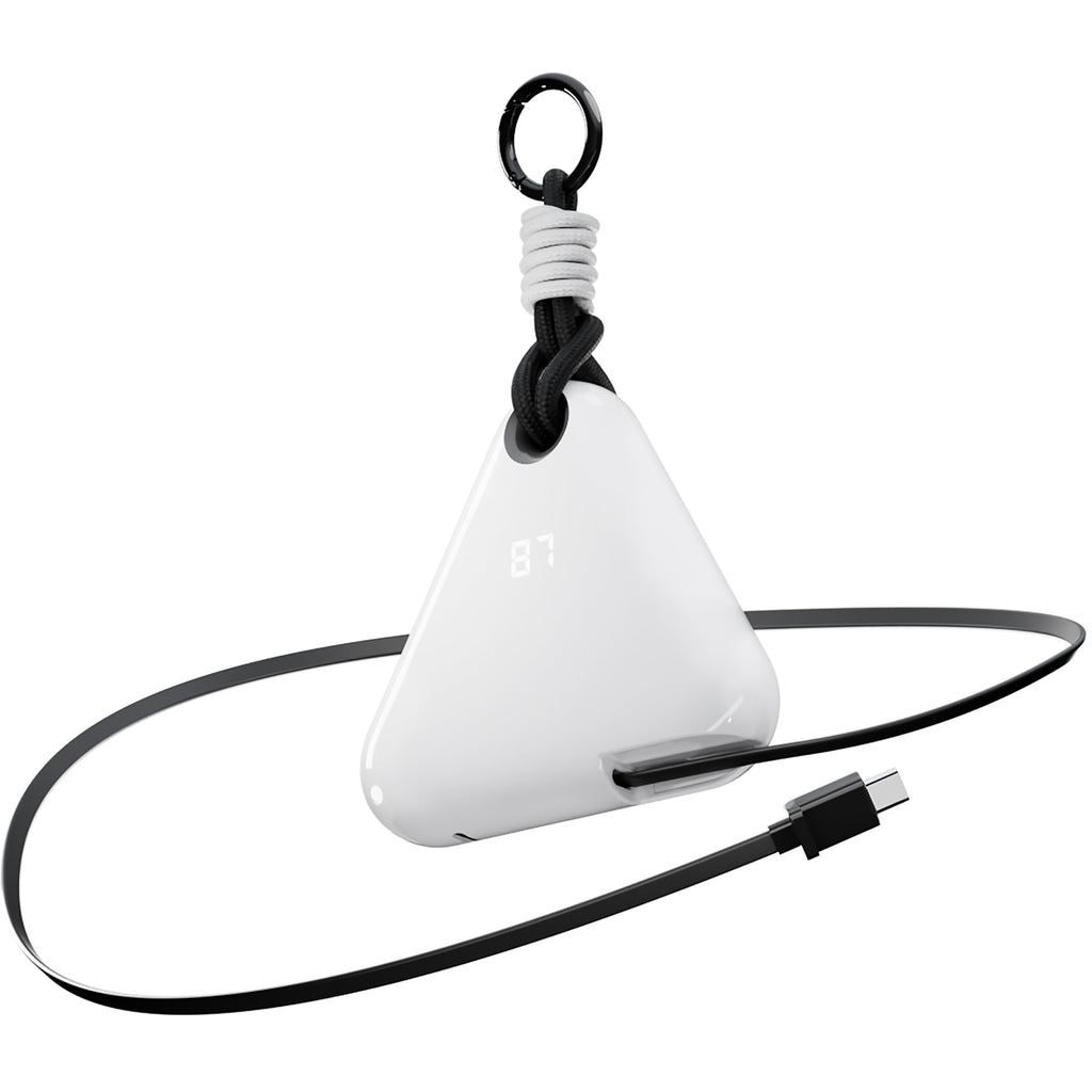 FansDreams Travel Portable Charger Wearable Powerbank with Built-in 2.3ft Retractable Cable and Paracord Carabiner 10000 mAh Power Bank Fast Charging Battery Pack (Pearl White USB-C)