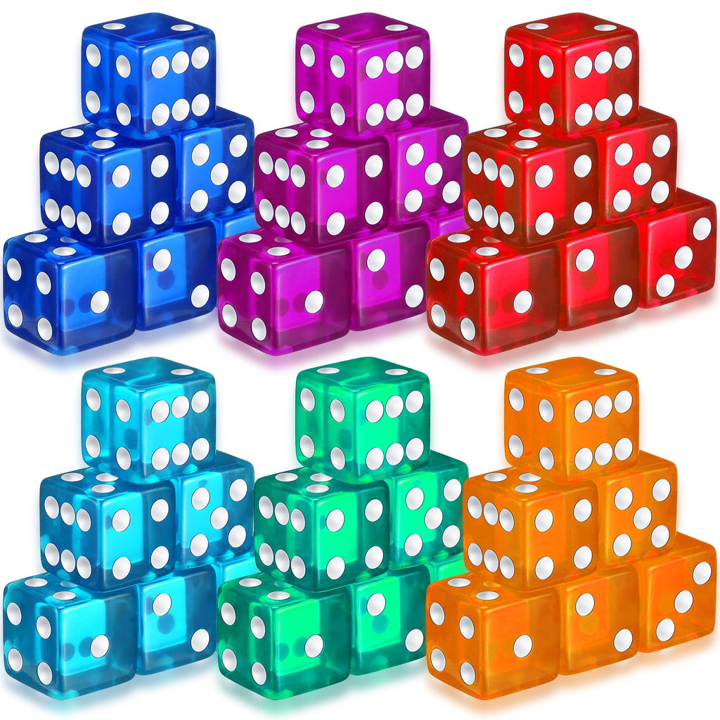 Seenelling 36 Piece 19 mm Casino Style Craps Dice Sets Acrylic and Translucent D6 Dice Square W/Rounded Edge for Casino Craps Dice Table Games and Board Games(6 Colors)