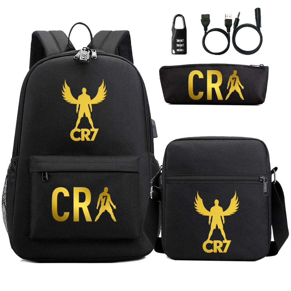 Cristiano Ronaldo Print Casual Canvas Backpack for Teens