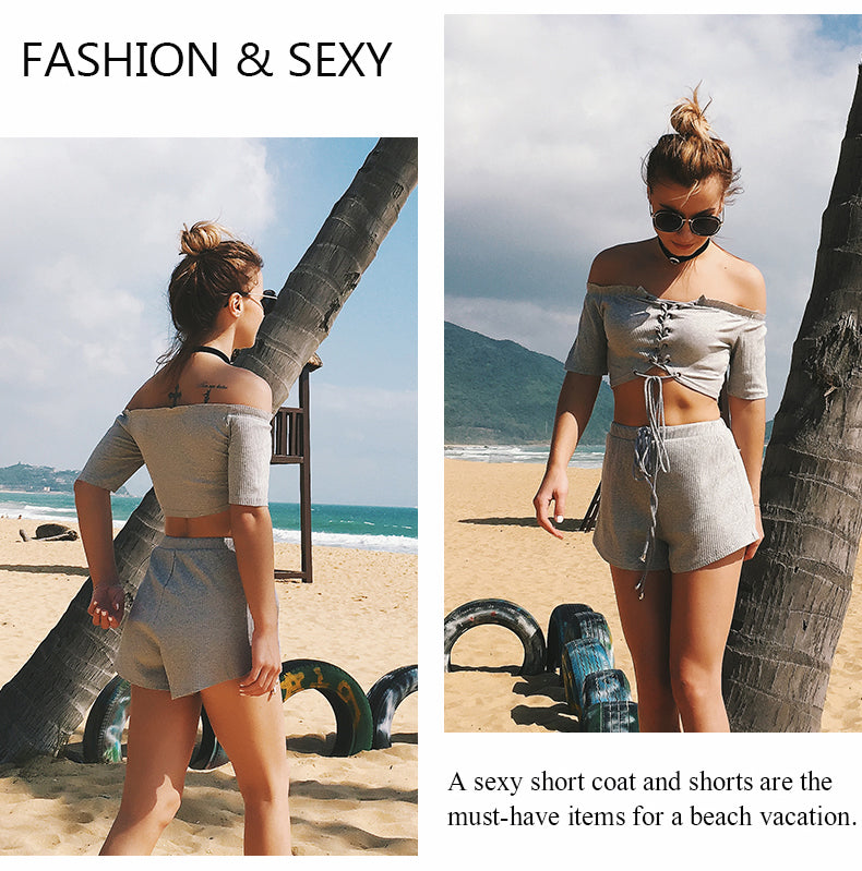 LIVA Women's Off-Shoulder Shorts Set (Two Pieces)