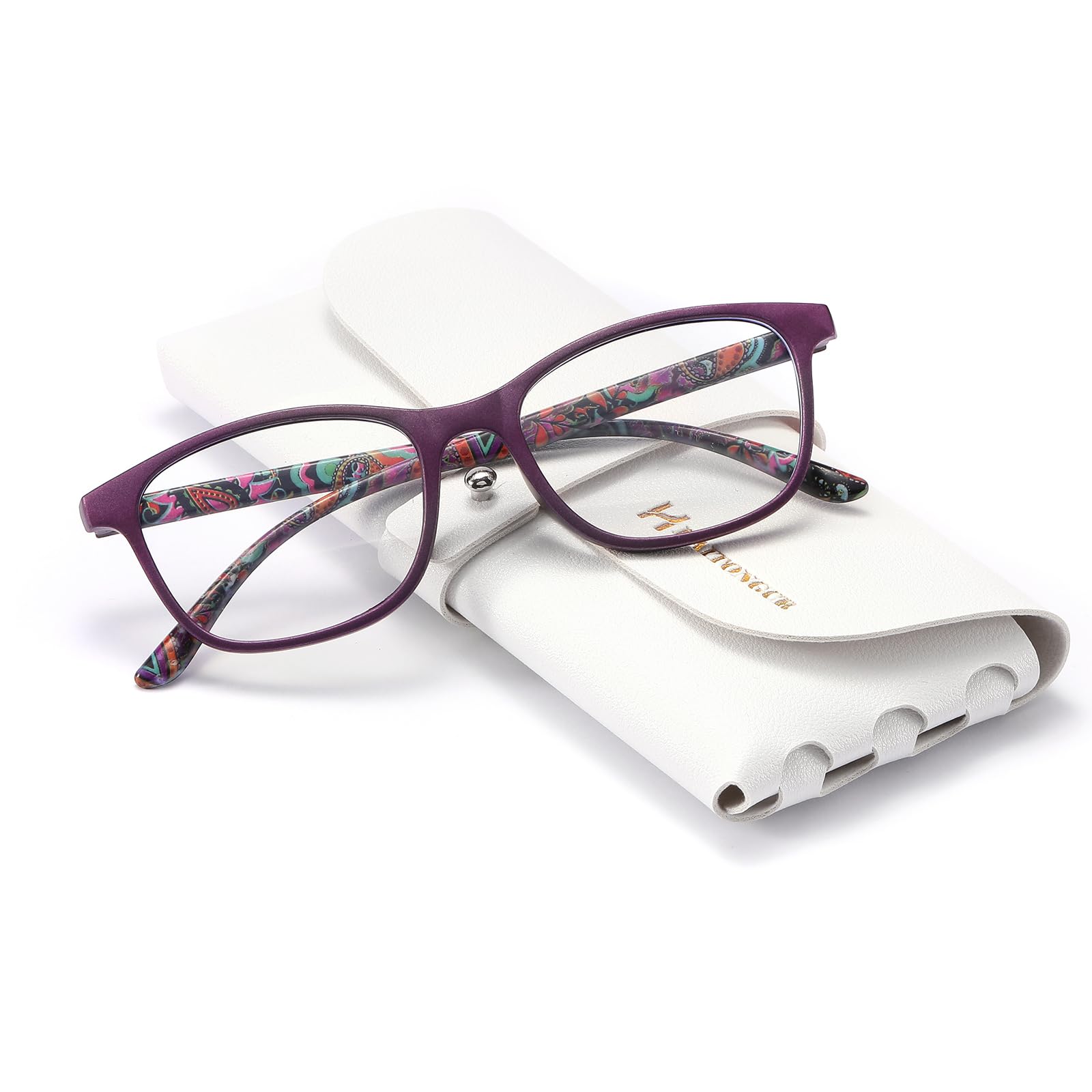 HAITONGCR Lightweight Ladies Square-Frame Blue Light Blocking Reading Glasses for Women Purple 1.0 R1107