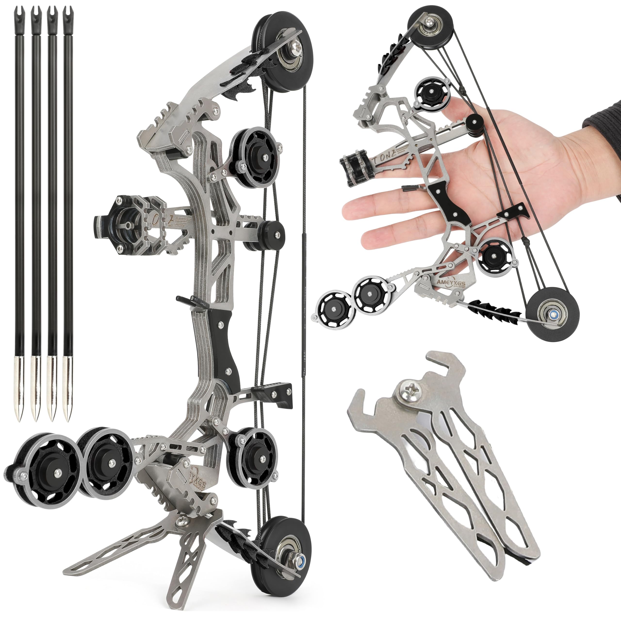 ZSHJGJR 6"/7.4"/7.9"/8.6"/8.8"/9.5" Mini Archery Bow Set Mini Compound Bow Mini Hunting Bow Right/Left Handed for Hunting Shooting Practice Archery Entertainment Fun (11" Bow-Black)