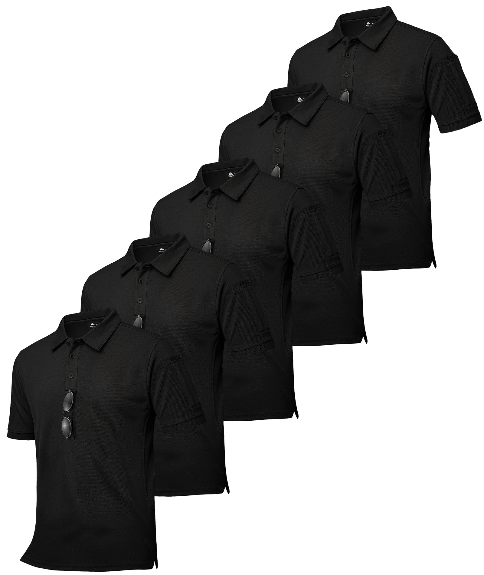 ZITY 5 Pack Tactical Polo Shirts for Men Golf Shirt Short Sleeve Athletic Performance Moisture Wicking Work Outdoor Tshirts Black M