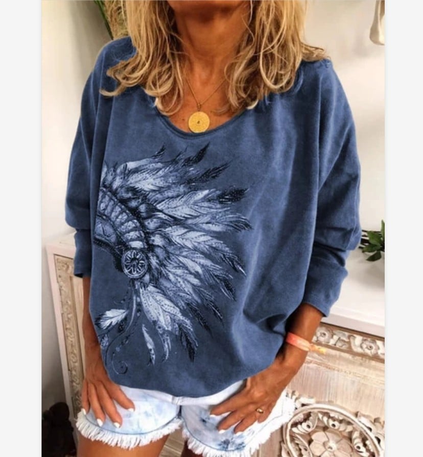 Printed Long Sleeve Crew Neck Shirt