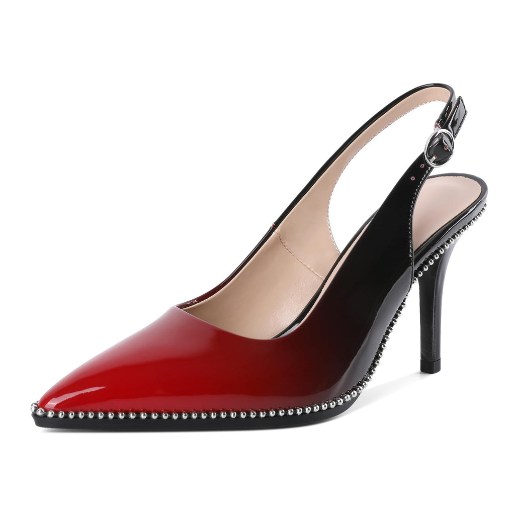 Zamikoo Women Slingbacks High Heel Pumps Pointed Toe Slip On Stilettos Adajustable Buckle Ankle Strap Elegant Pumps Shoes Red Black Heels 3.5 Inches US Size 10.5