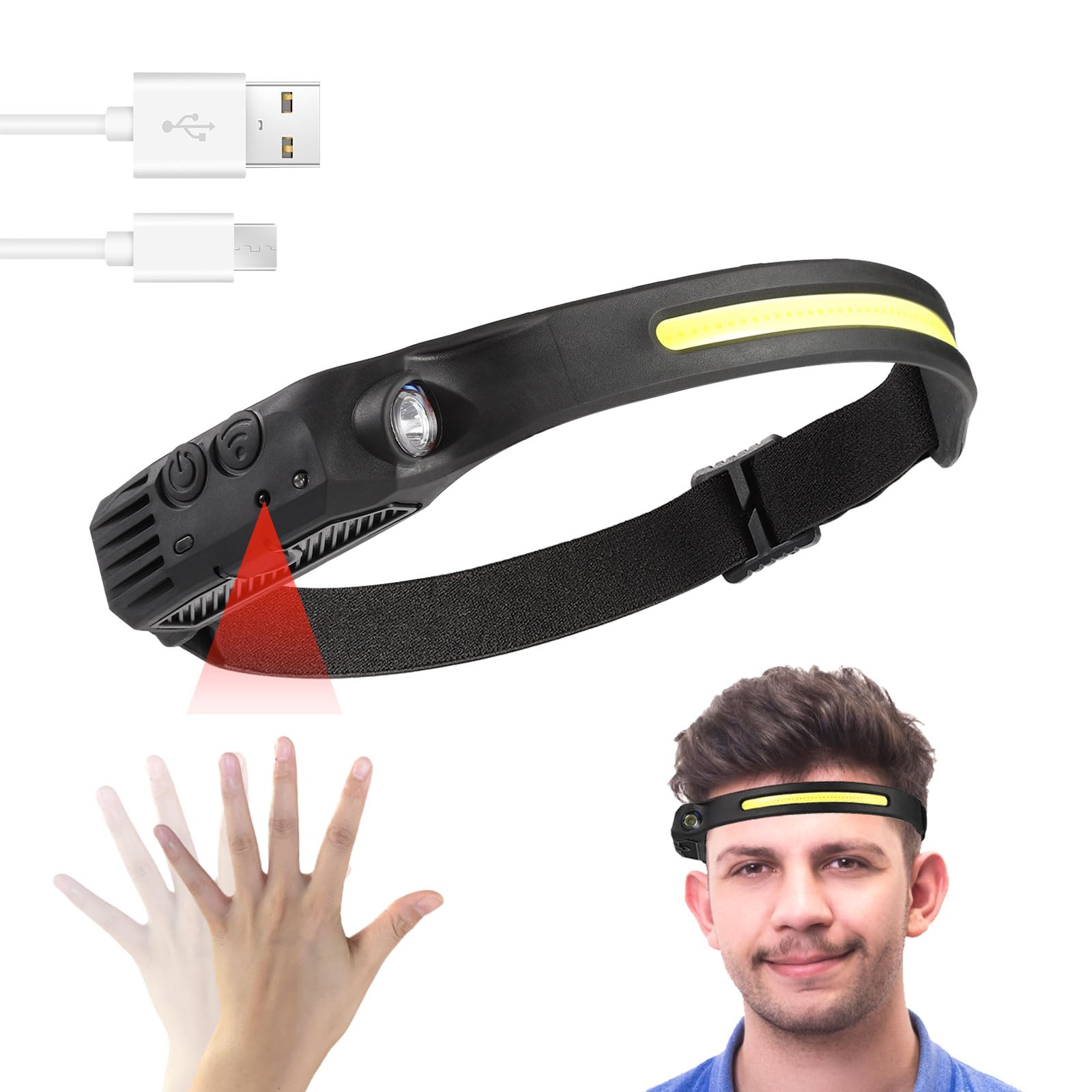 Weejunki Rechargeable Headlamp 230°Wide Beam Head Lamps Led Rechargeable Super Bright Head Lights for Forehead Headlamps for Adults Rechargeable for Camping Hunting Hiking Repairing Fishing
