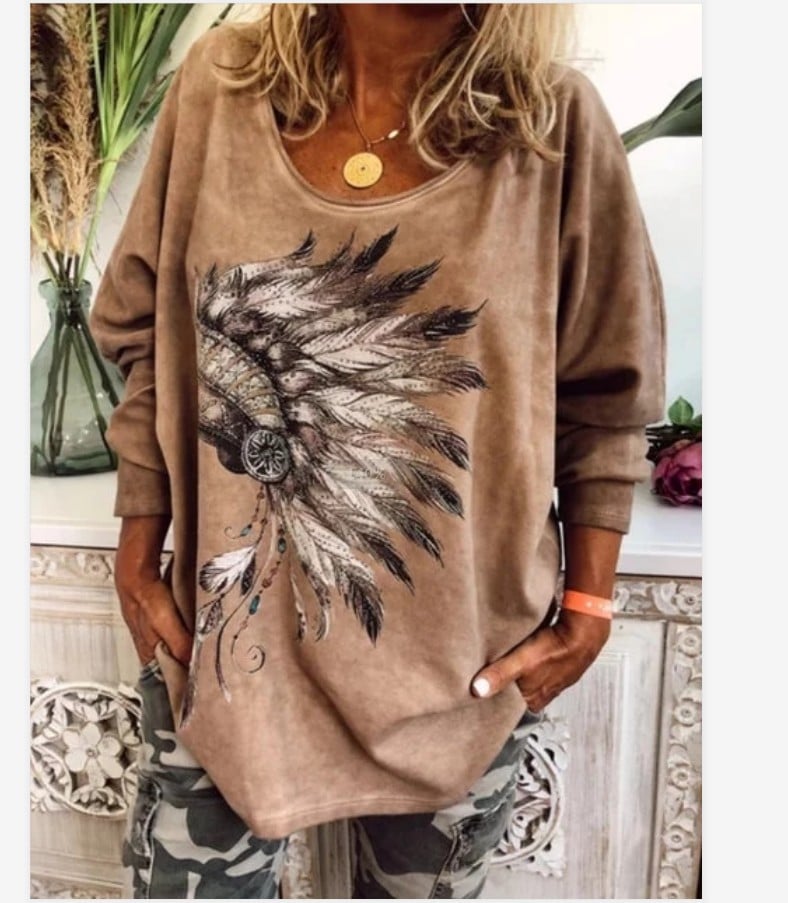 Printed Long Sleeve Crew Neck Shirt
