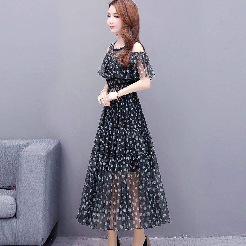 Floral Chiffon Off-Shoulder Dress for Women