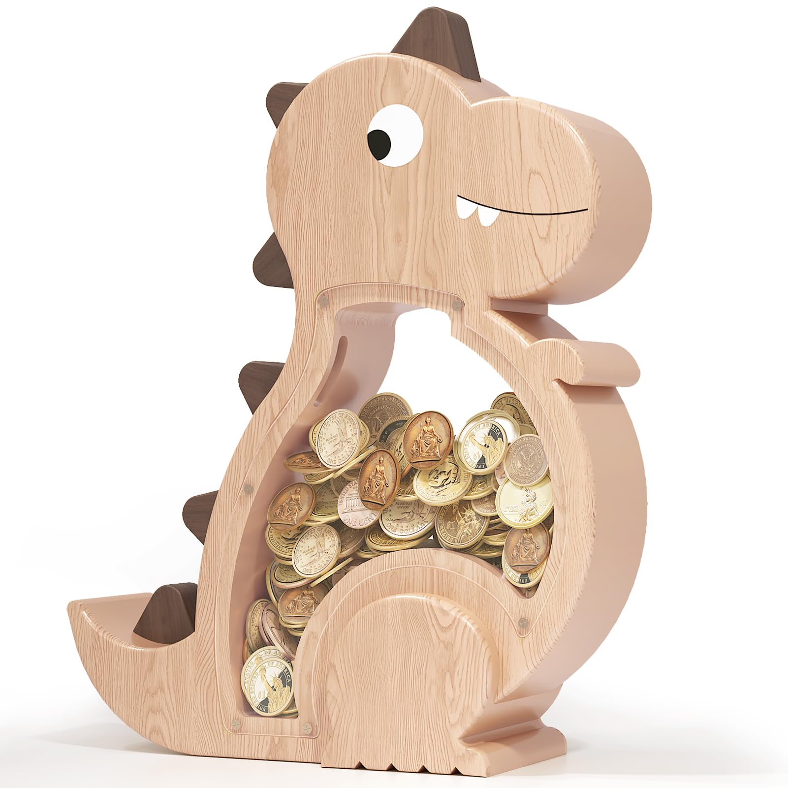 Kibelly Wooden Dinosaur Piggy BankCute Money Bank for Boys and Girls Unbreakable Wood Coin Bank Creative Saving Money Jar Personalized Present for Child Birthday & Decor