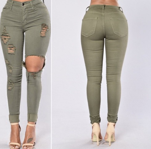 Blue Ripped High Waist Skinny Jeans with Slash Pockets