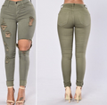 Blue Ripped High Waist Skinny Jeans with Slash Pockets