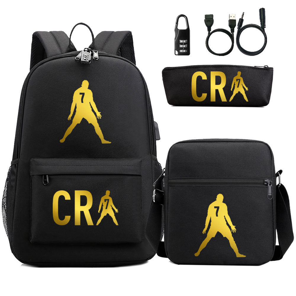 Cristiano Ronaldo Print Casual Canvas Backpack for Teens