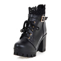 Lace Trim Waterproof Platform Chunky Heel Women's Boots