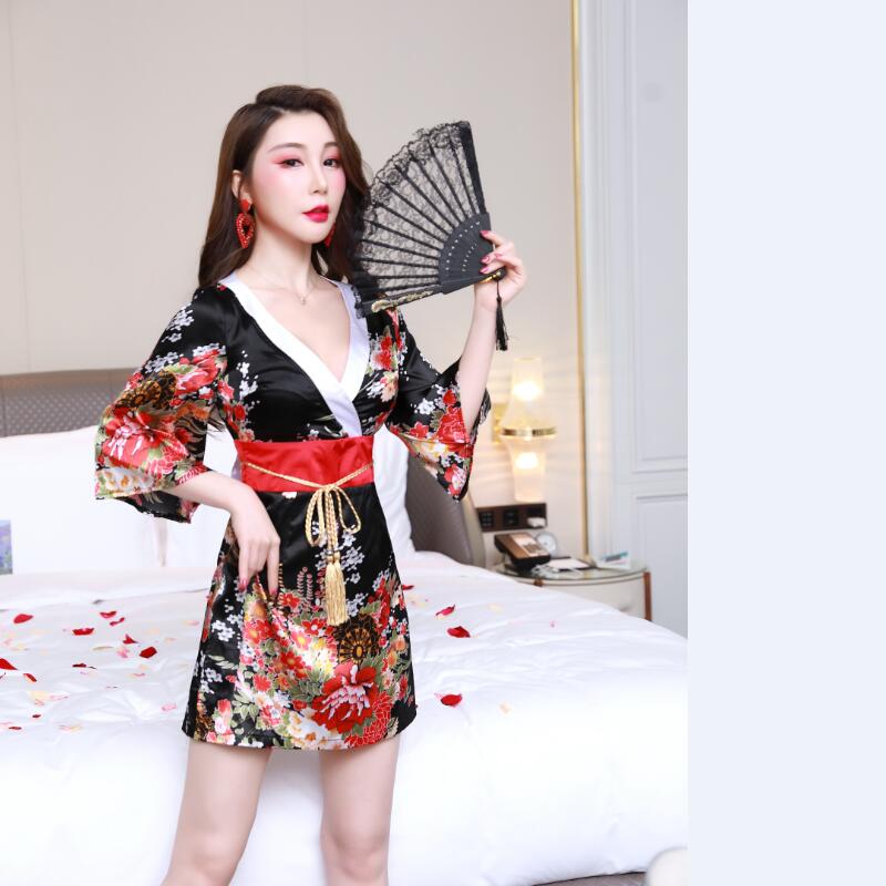 V-Neck Long Sleeve Kimono Dress with Fitted Waist