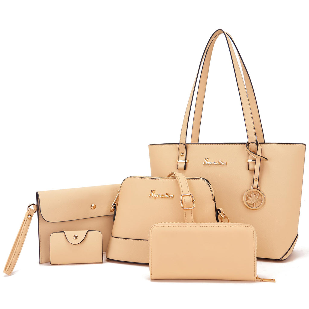 Soperwillton Handbag for Women Wallet Tote Bag Shoulder Bags Top Handle Satchel 5pcs Purse Set