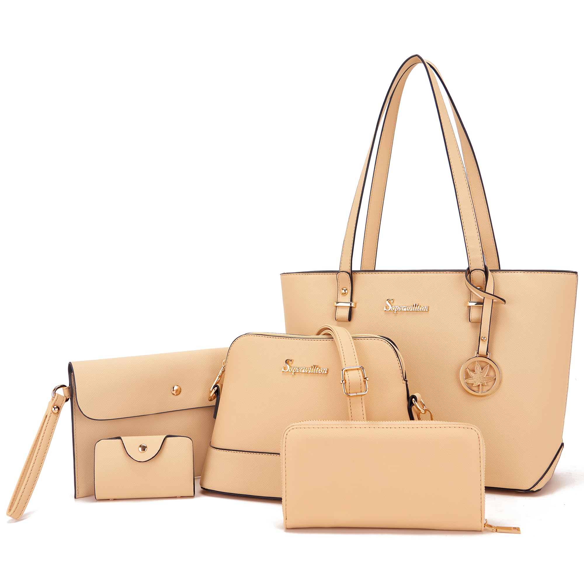 Soperwillton Handbag for Women Wallet Tote Bag Shoulder Bags Top Handle Satchel 5pcs Purse Set