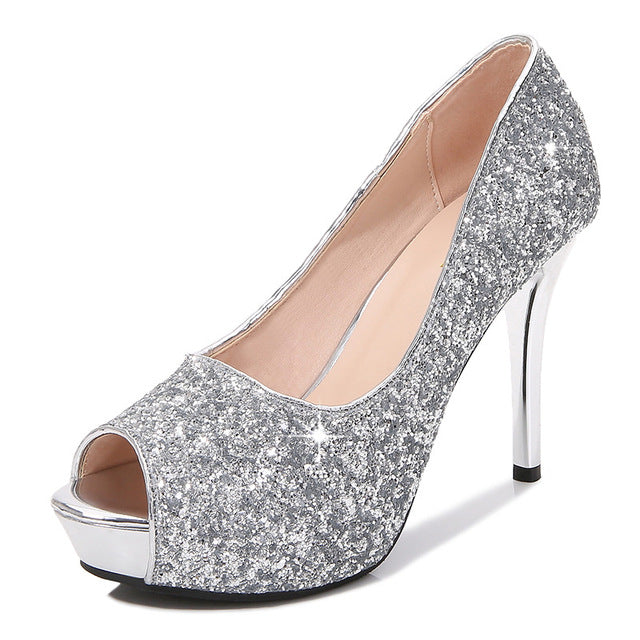 Fashion Sequins Trend Sexy Fish Beak High Heels