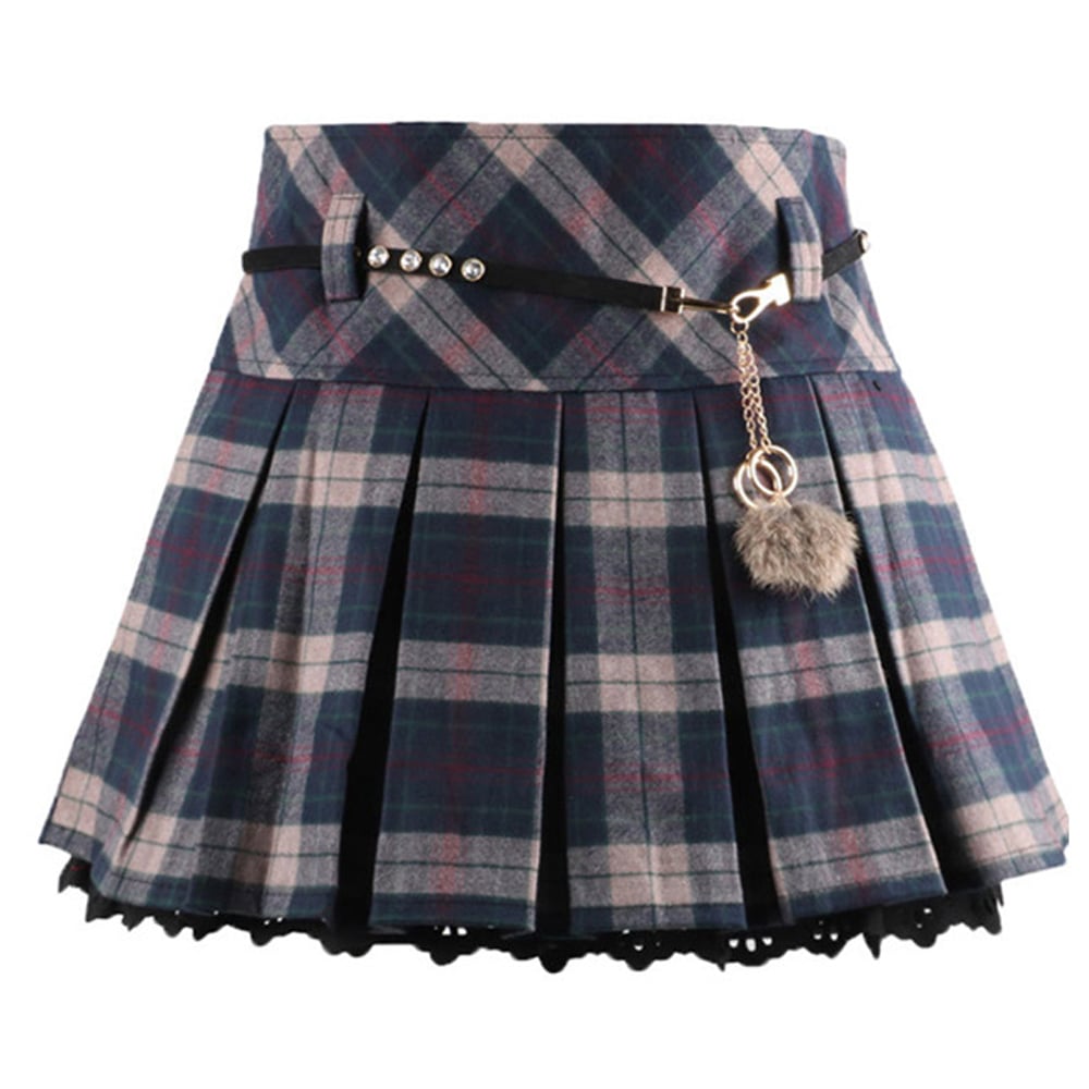 Plaid Pleated Ruffled A-line High Waist Skirt