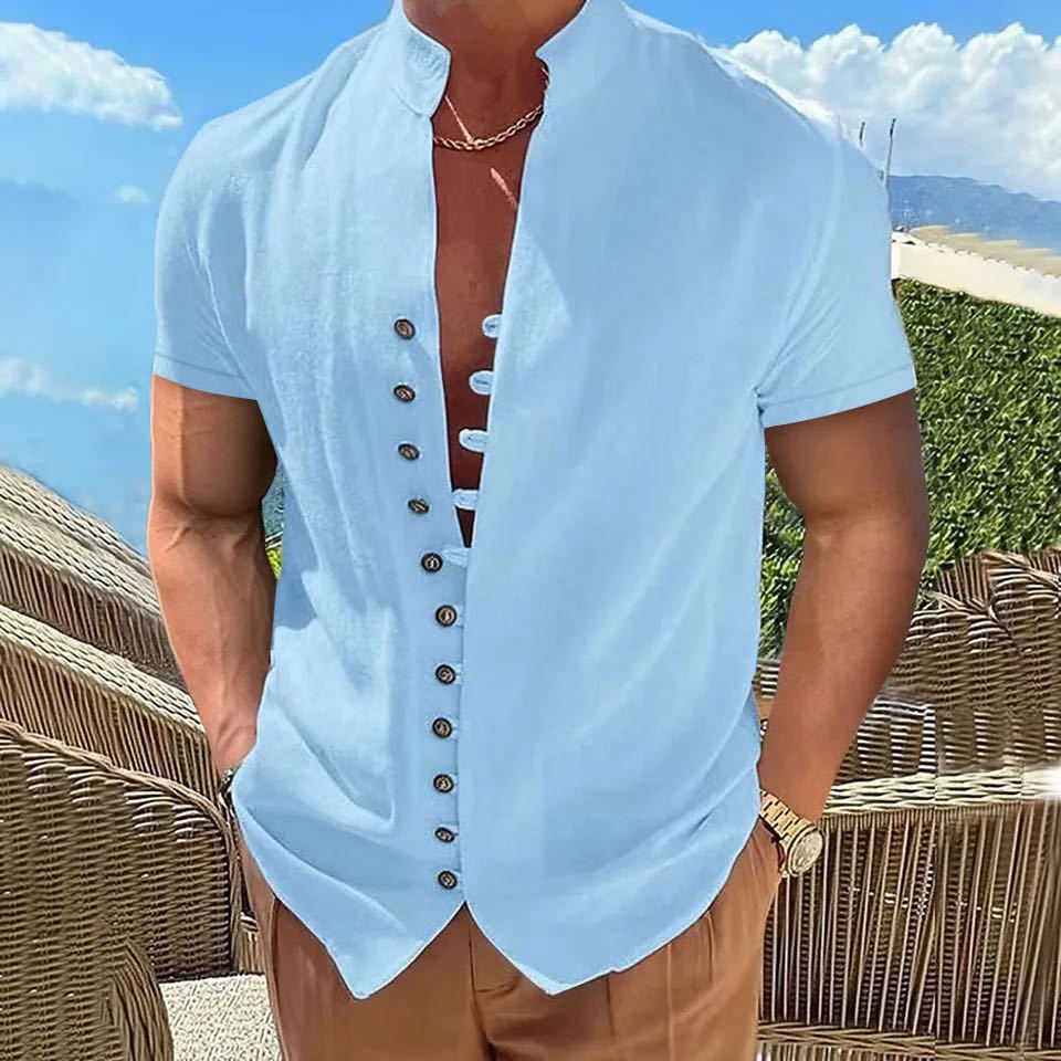 2023 Men's Slim Fit Solid Color Short Sleeve Shirt