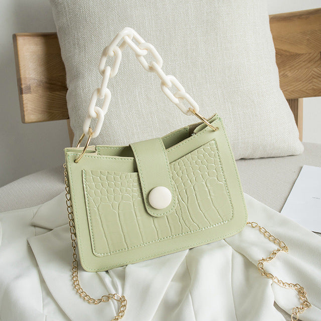 Crocodile Pattern Heavy Chain Mini Shoulder Handbag