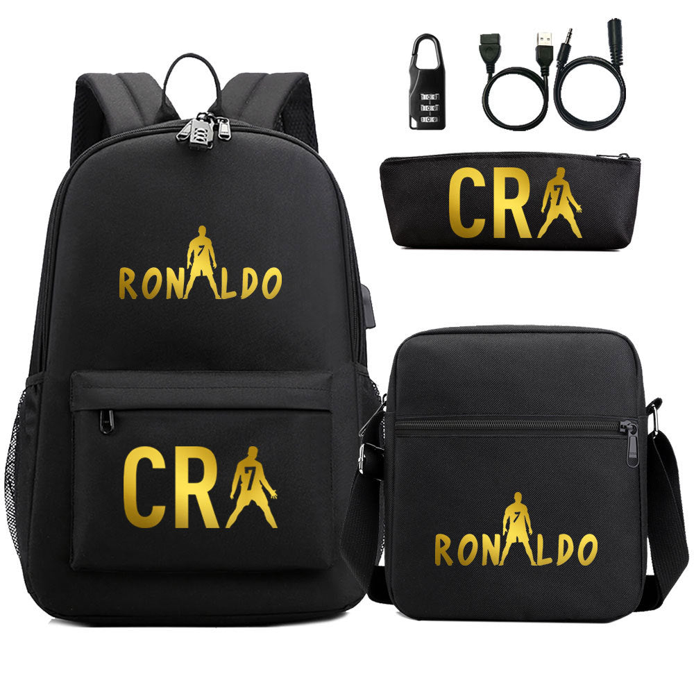 Cristiano Ronaldo Print Casual Canvas Backpack for Teens