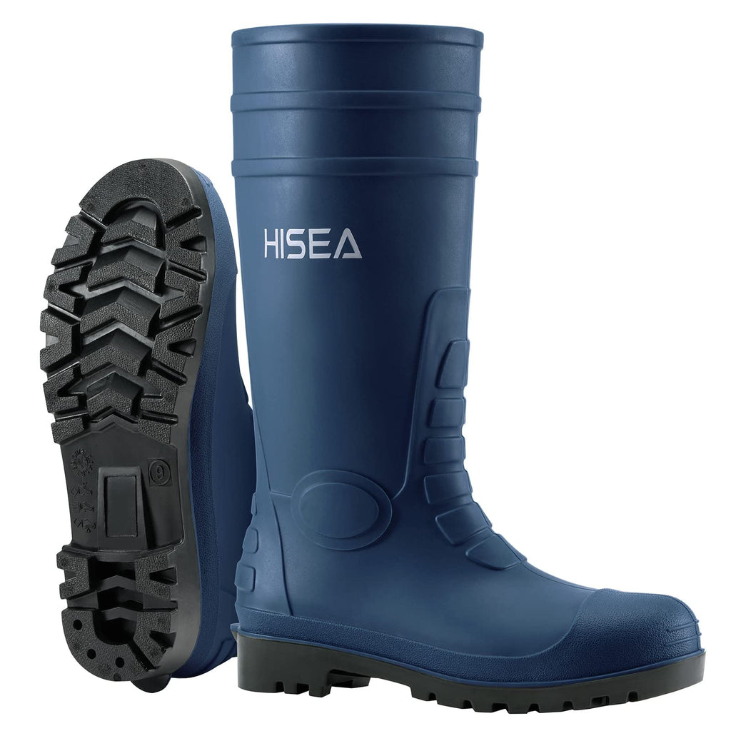 HISEA Mens Rain Boots with Steel Shank Waterproof Rubber Protective Footwear Seamless PVC Rainboots Outdoor Work Boots Durable Garden Fishing Tall Kneed Boot for Agriculture and Industrial