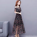 Floral Chiffon Off-Shoulder Dress for Women