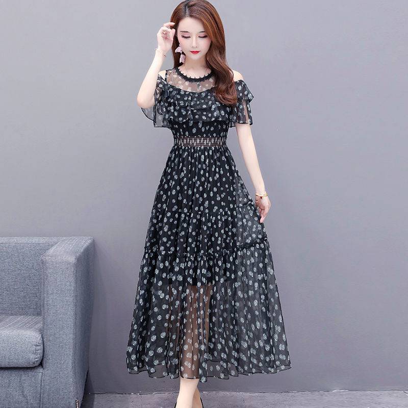 Floral Chiffon Off-Shoulder Dress for Women