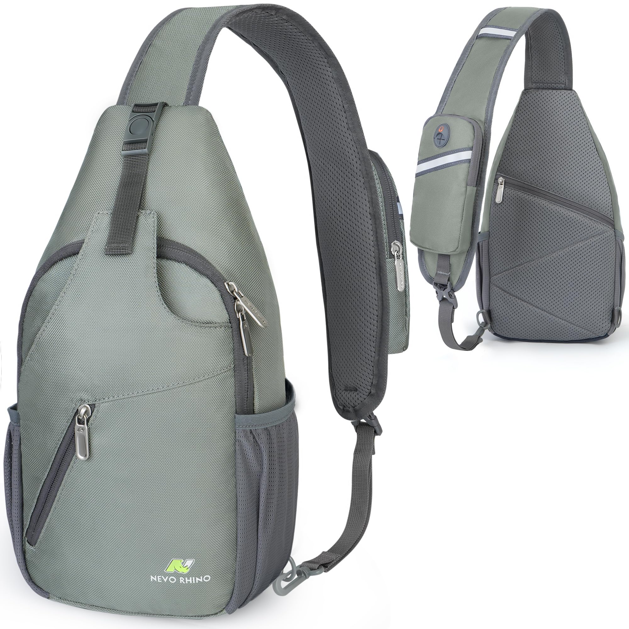 N NEVO RHINO Crossbody Sling Backpack Small Sling Bag Hiking Daypack Chest Bag Travel Shoulder Bags with Anti-theft Pocket (Light Gray Green)