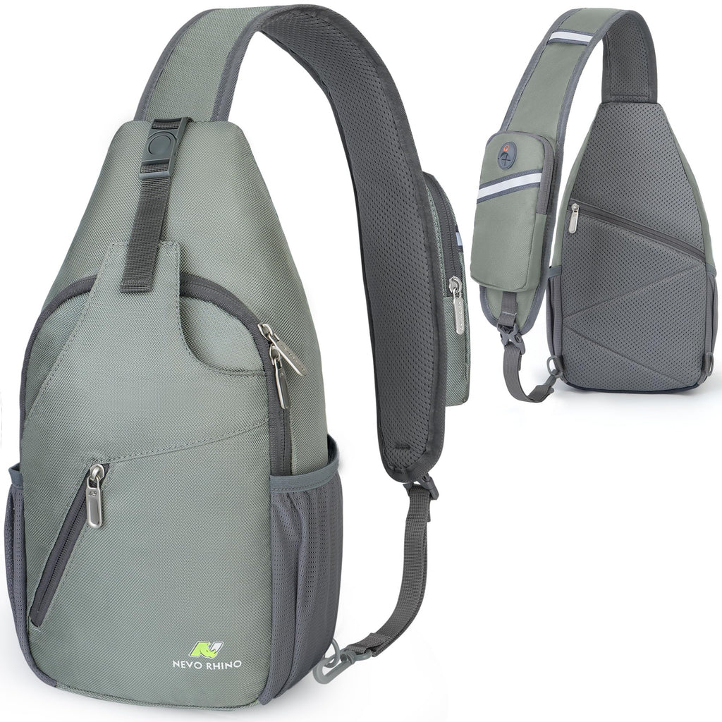 N NEVO RHINO Crossbody Sling Backpack Small Sling Bag Hiking Daypack Chest Bag Travel Shoulder Bags with Anti-theft Pocket (Light Gray Green)