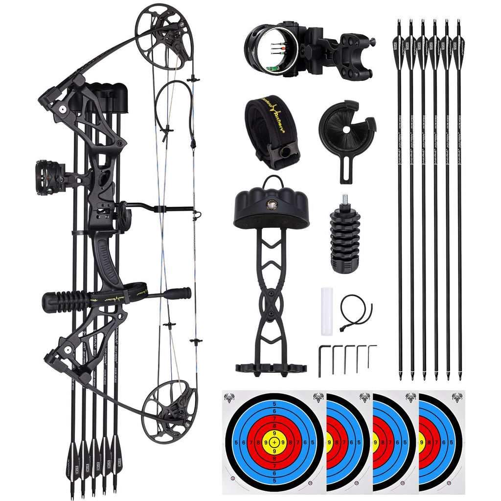 Lightweight Compound Bow and Archery Sets for Adults and Teens ，Right Hand Archery Compound Bows 0-70 lbs Draw Weight Adjustable for Beginners，23.5"-31" Draw Length，Hunting Bow Kit for Beginner