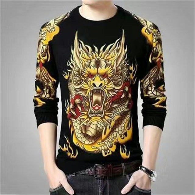 Men's 3D Printed Dragon Tiger Long Sleeve T-Shirt